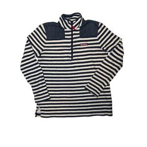 Vineyard Vines Striped Quarter Zip Pullover Navy Blue Cream Preppy Sweater